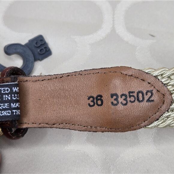 NWT Brighton Brown Leather and Beige Woven Belt with Gold Buckle Size 36 main image 8